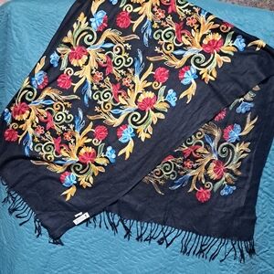 Pashmina 100% Otavalo Navy Embroidered Scarf – Artisan Boho Luxe